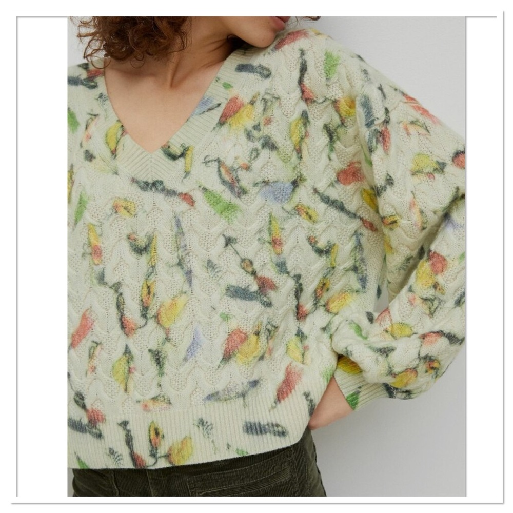 Anthropologie Catch of the Day Cableknit Lambswool Sweater Multicolor Size Small
